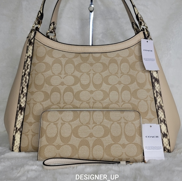 🦒 Coach 2 PCS SET Designer Shoulder Bag Purse Handbag Wallet  Signature - Picture 4 of 14